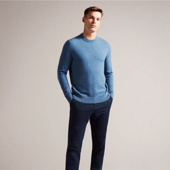 TED BAKER Loung Long Sleeve T-Stitch Sweater Teal Blue Sz 3/US M NWT $165 {AA5}